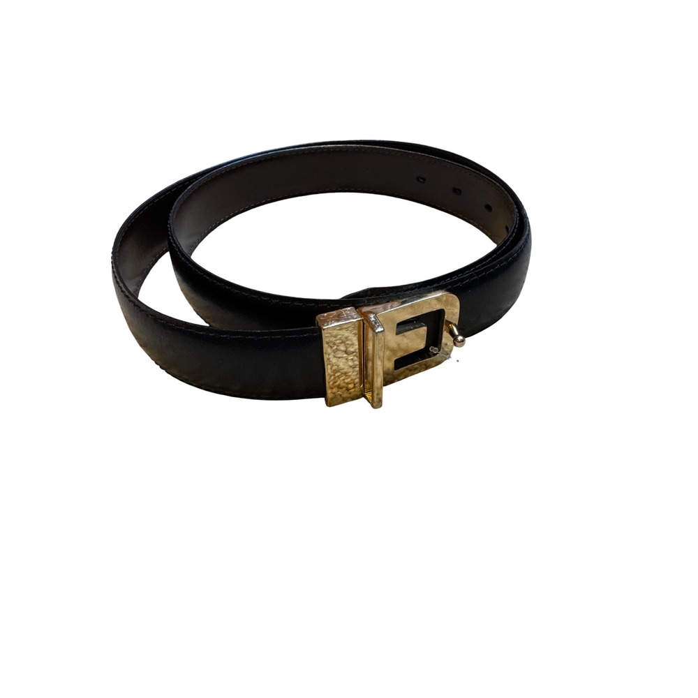 Mens Black Leather Belt Gold Tone Buckle Made in USA Size 36